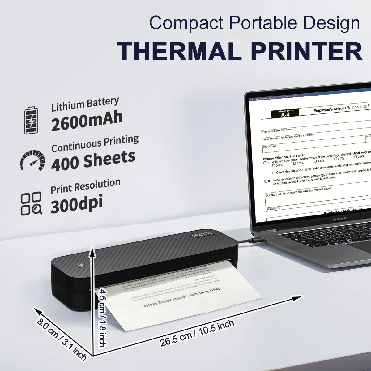 Inkless Portable A4 Thermal Printer