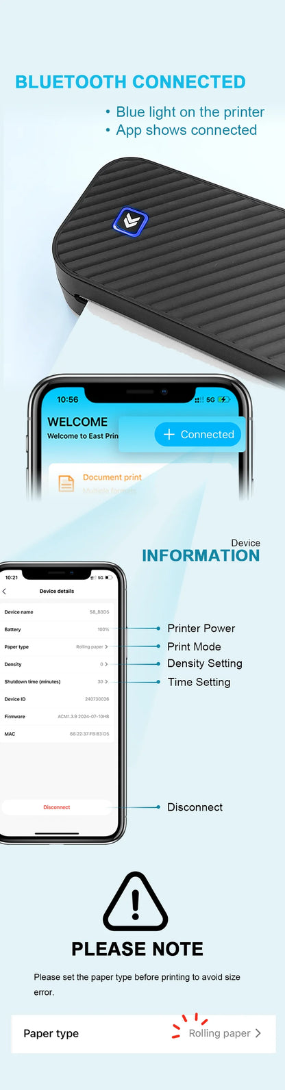Inkless Portable A4 Thermal Printer