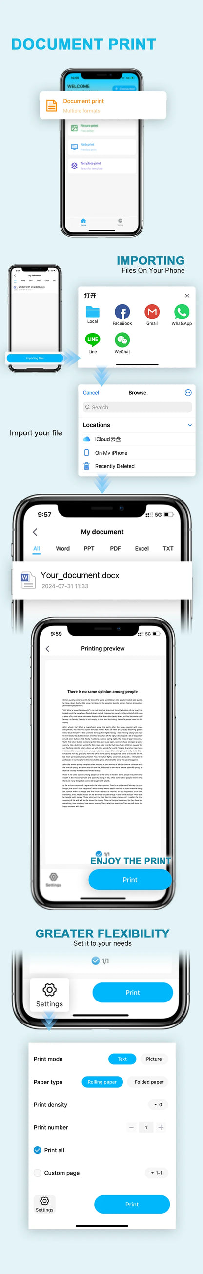 Inkless Portable A4 Thermal Printer