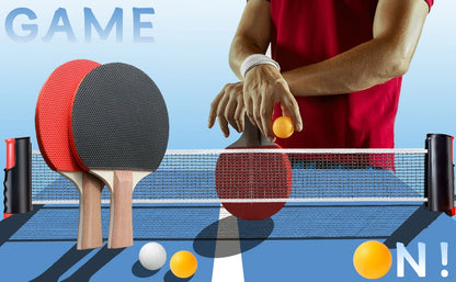 Portable Ping Pong Paddle Set with Retractable Net & Carry Bag