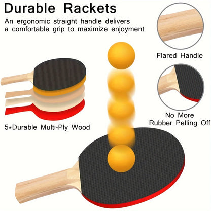 Portable Ping Pong Paddle Set with Retractable Net & Carry Bag