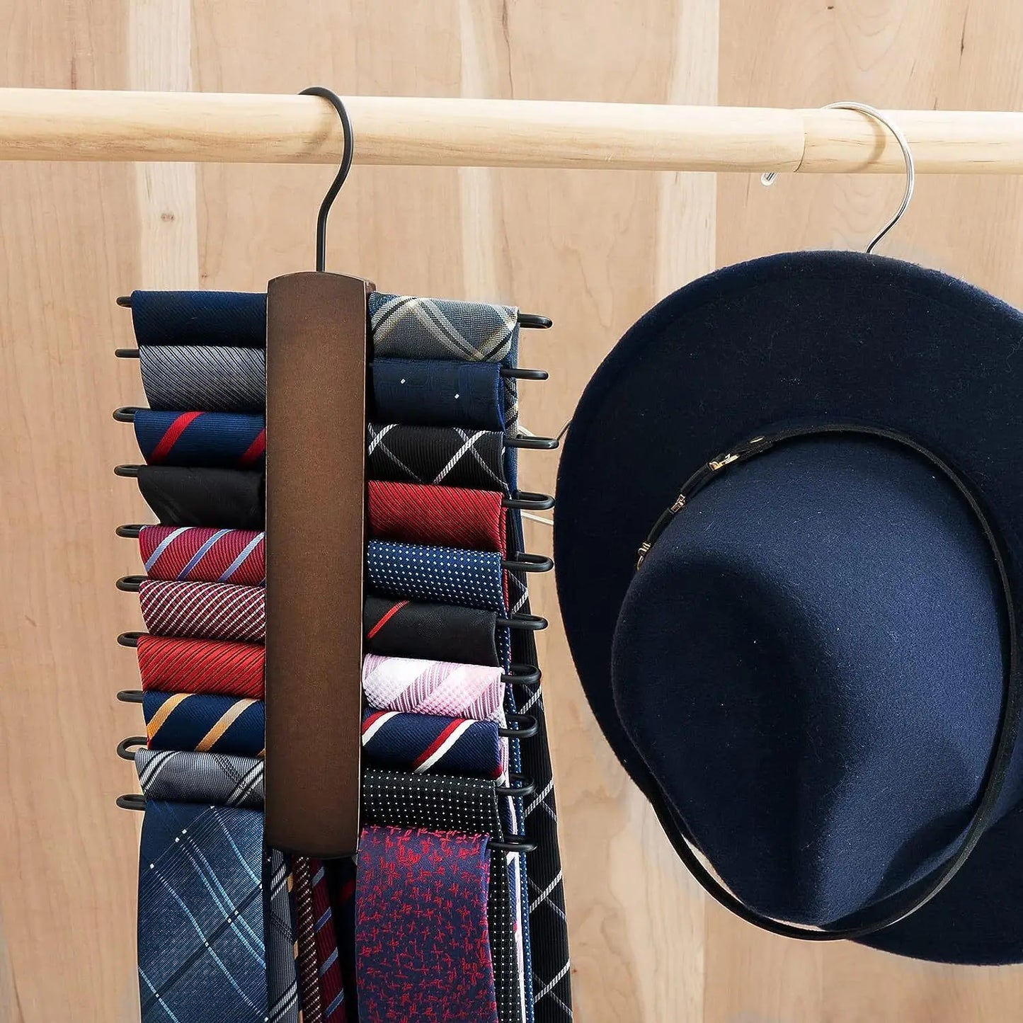 Wooden Tie Storage Rack