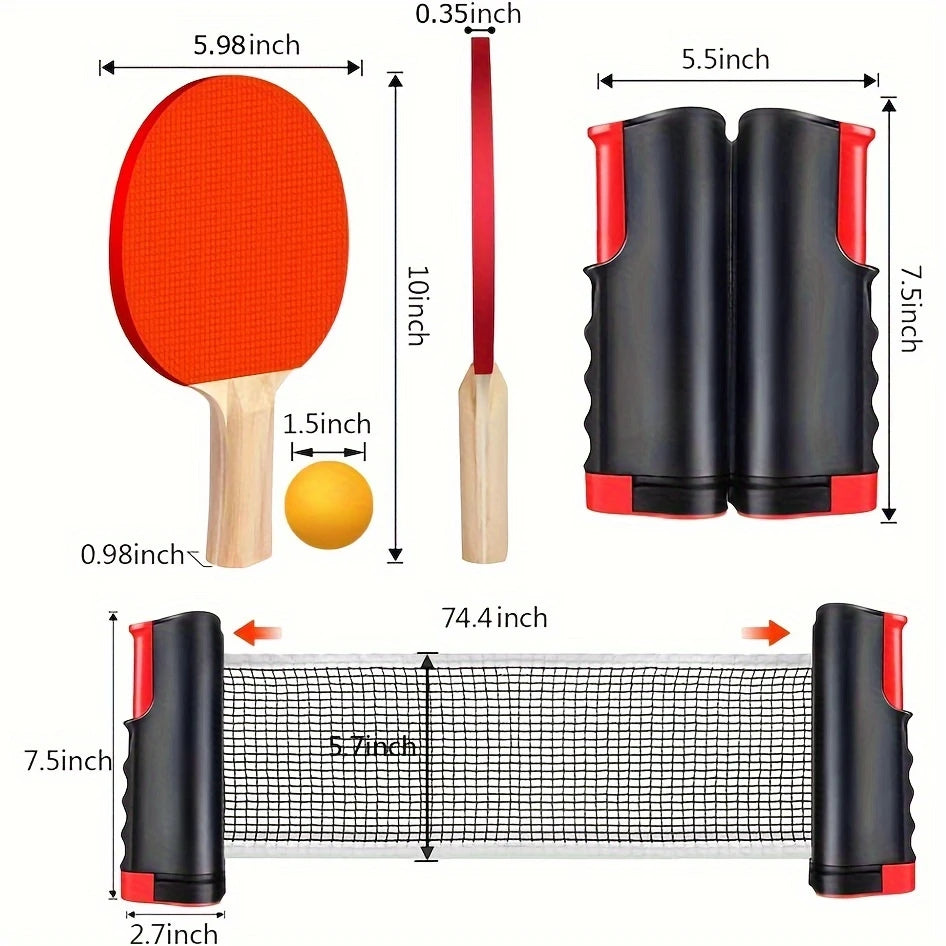 Portable Ping Pong Paddle Set with Retractable Net & Carry Bag