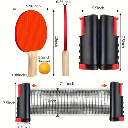Portable Ping Pong Paddle Set with Retractable Net & Carry Bag